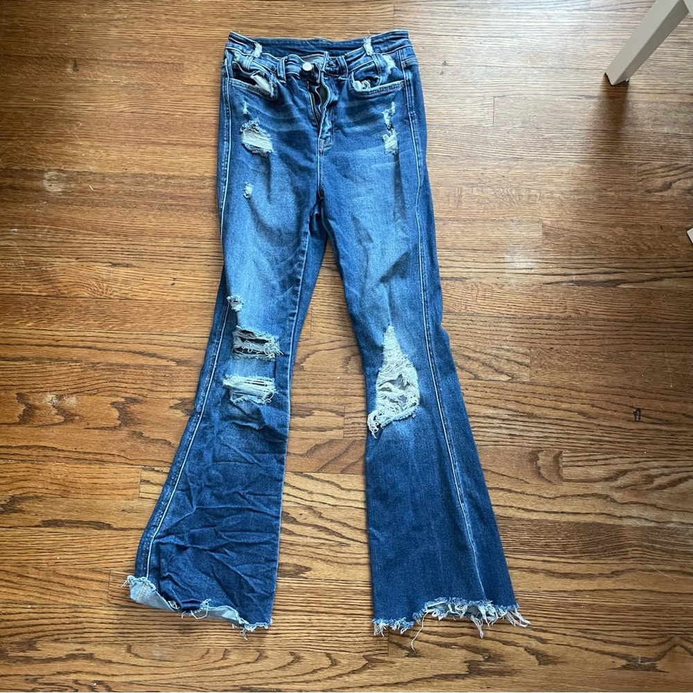 Flying Monkey Jeans stretch ultra highrise flared ripped 27 women’s